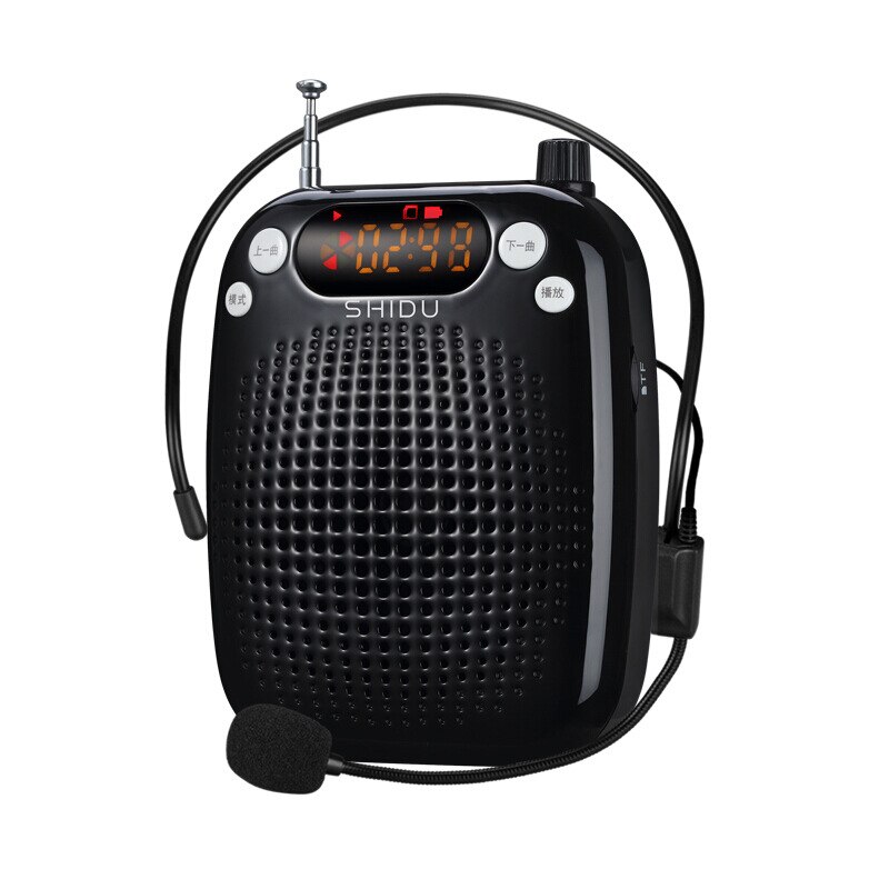 Neue Stimme Verstärker Tragbare Musik-Player Tragbare Megaphon mit Mic Gürtel Unterstützung FM Radio AUX TF USB Mini Lautsprecher: Black