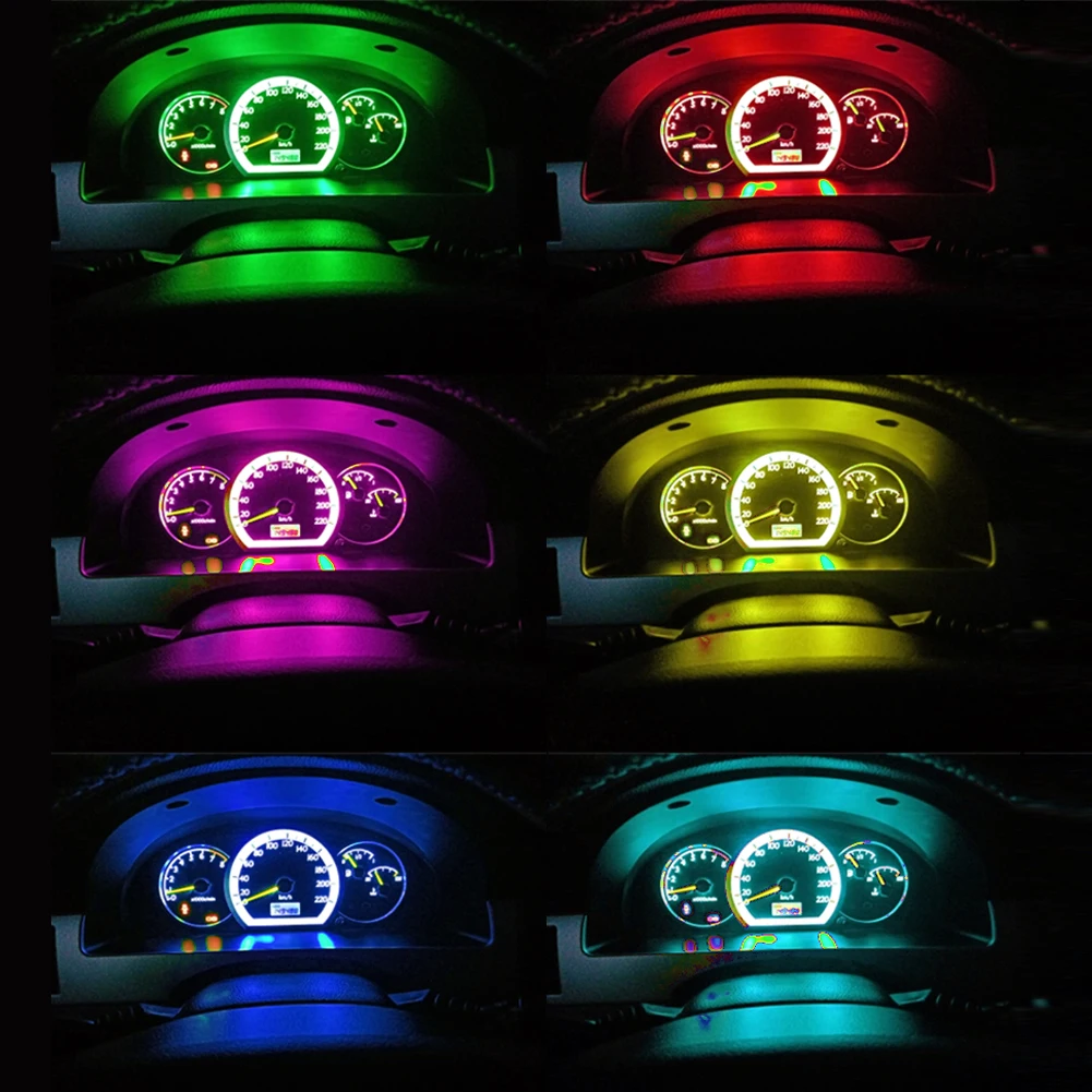 Ampoule LED T5 pour tableau de bord de voiture, 5 pièces, lampes de tableau de bord 2-3014 SMD sans polarité, 7 couleurs d'éclairage vibrantes, DC 12V