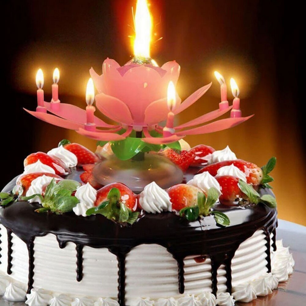 Mehrfarbig Rotierenden Lotus Kuchen Kerze Blume Geformt Musik Kerze DIY Party Geburtstag Hochzeit Kuchen Dekoration Für freundlicher