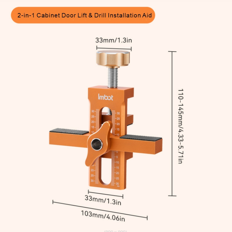 imbot woodworking Adjustable Aluminum Alloy Cabinet Door Lift & Drill Aid Position & Hole Drilling Tool for Cabinet Installation: Orange