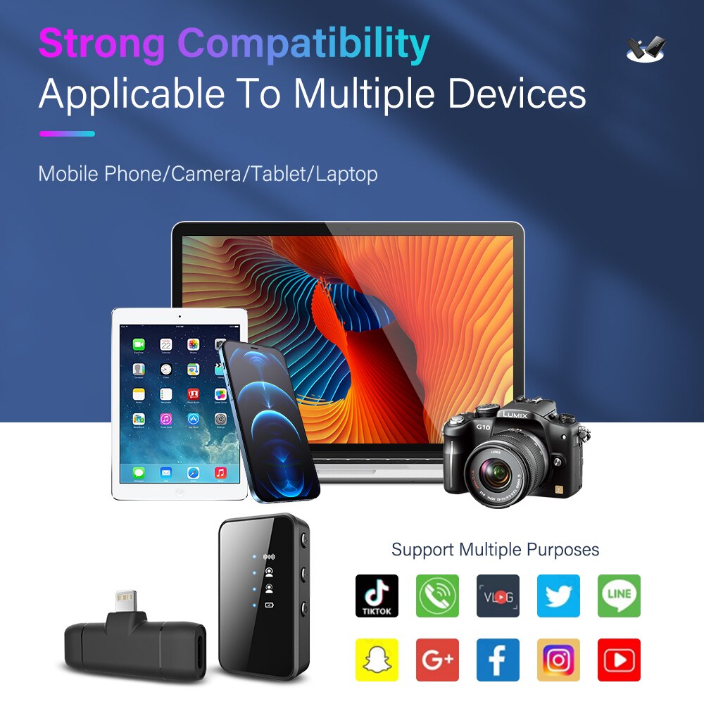 Funk-lavalier-mikrofon mit rauschunterdrückung für iphone 11, 12 , 13 pro max, x, ipad, samsung  s21 a52, xiaomi, huawei und usb-typ-c-geräte