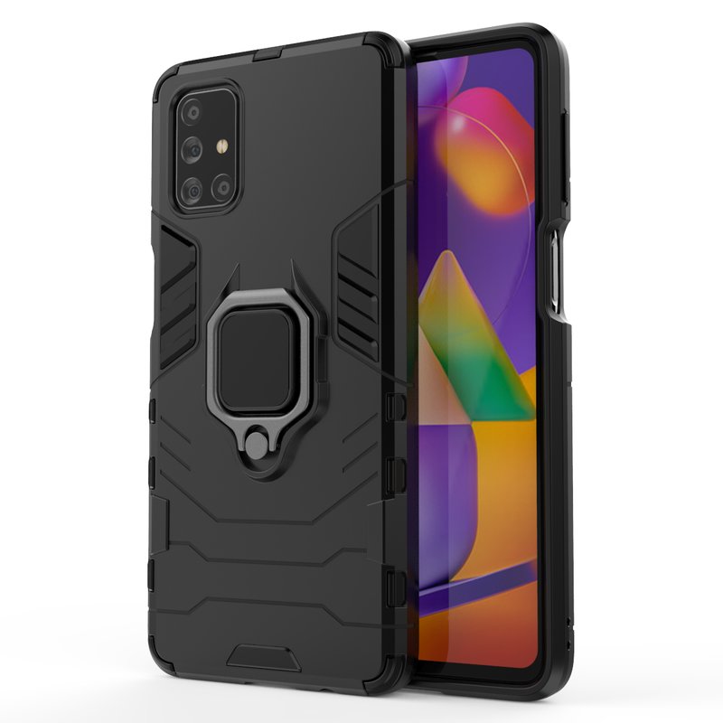 Schokbestendig Case Voor Samsung Galaxy M31S Silicone Hard Pc Armor Telefoon Geval Voor Samsung M31S Magnetische Metalen Ring Bescherming Cover: Black