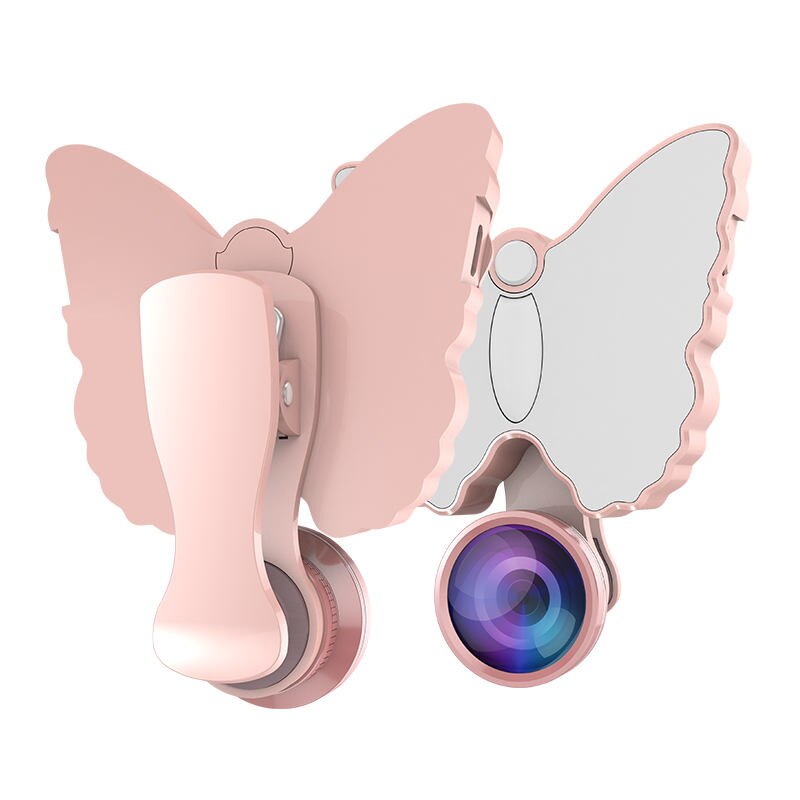 Verschönerungs-set für iphones: led-selfie-ringlicht mit blitz, 4k hd-weitwinkel- und  + 50x makro-/fisheye-kameras: Rosa