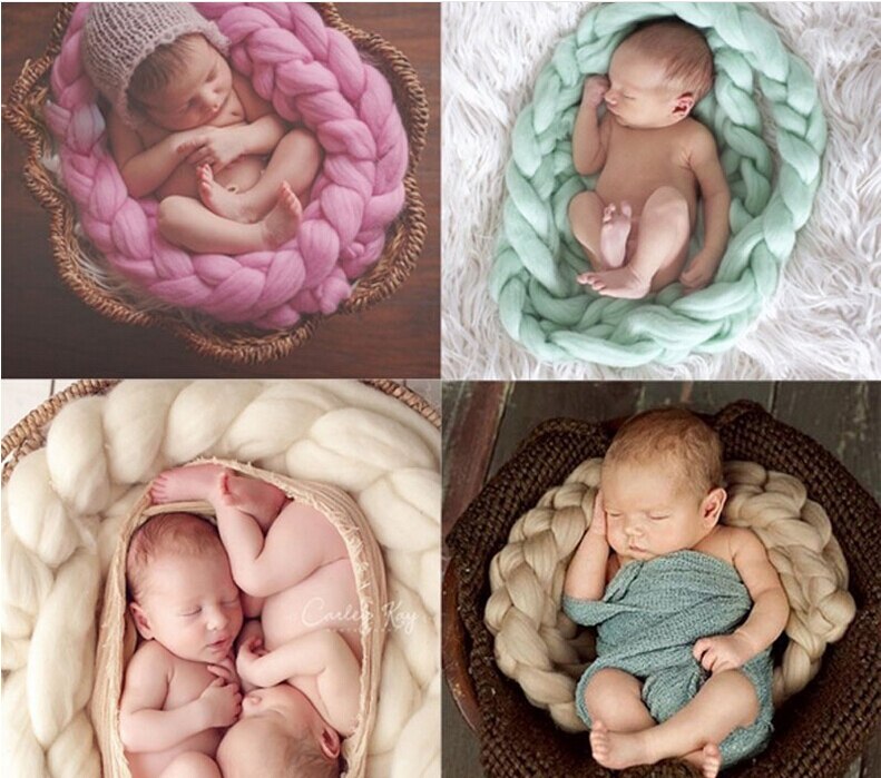 Nyfødte fotografering rekvisitter baby foto tæppe lang kurv akryl fyldstof fletning kurv stuffer atrezzo fotos bebe