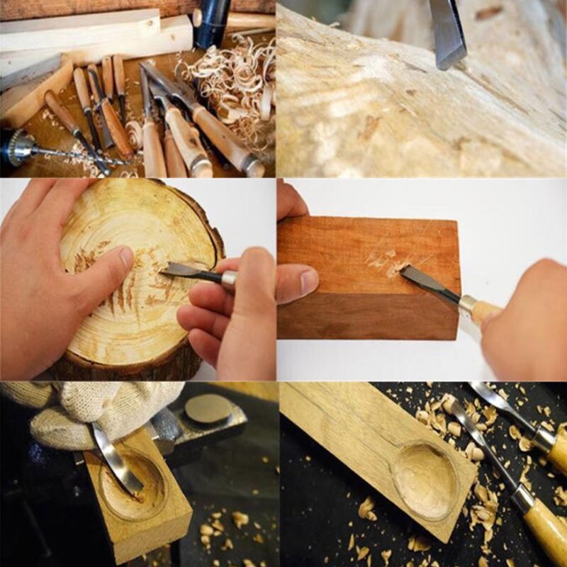 5Pcs Wood Carving Hand Chisels Tools Set Woodworking Gouges Lather