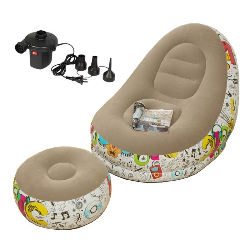 Inflatable Sofa PVC Lunch Break Sofa Bed Portable Set with Pedal Flocking Sofa Chair Inflatable Folding Recliner
