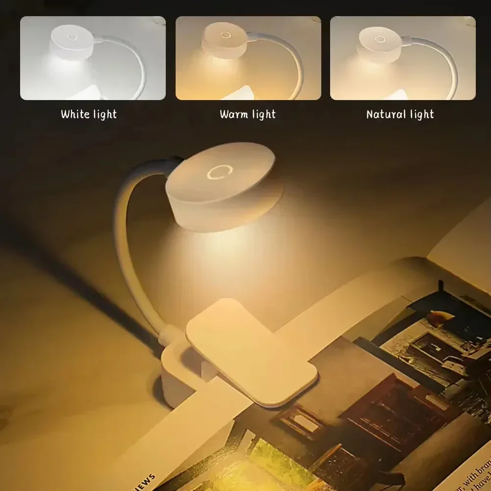 ledet-klokkebordlampe usb-ladbar dimbar skrivebordslampe 2 hoder 180 roterbar sammenleggbar øyebeskyttelse skrivebordslesenattlys: Varm hvit