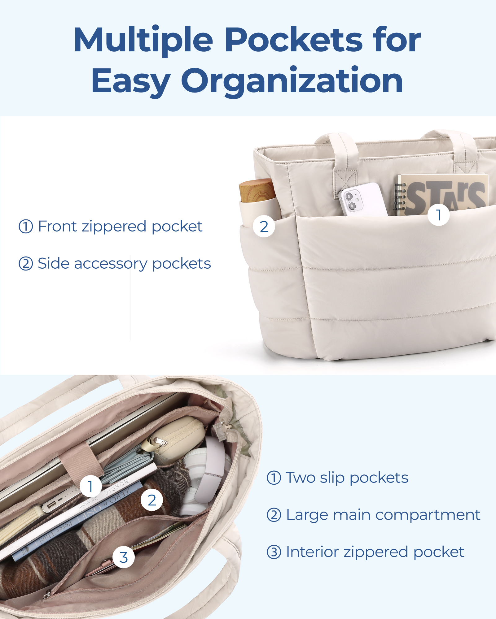 BAGSMART Bolsa feminina de grande capacidade, cor sólida, bolsa versátil para viagens, trabalho, estudante, classe, sacola de compras