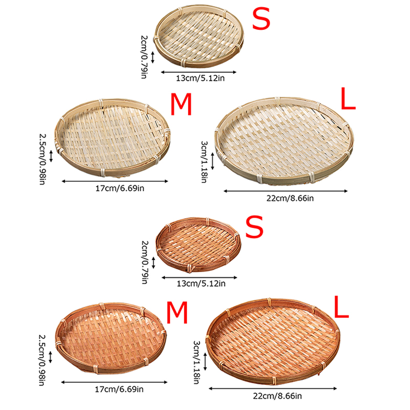 Cesta tejida de bambú, bandeja plana de mimbre redonda, cesta de frutas tejida, almacenamiento de alimentos, bandeja poco profunda, bandeja decorativa para servir para el hogar y la cocina