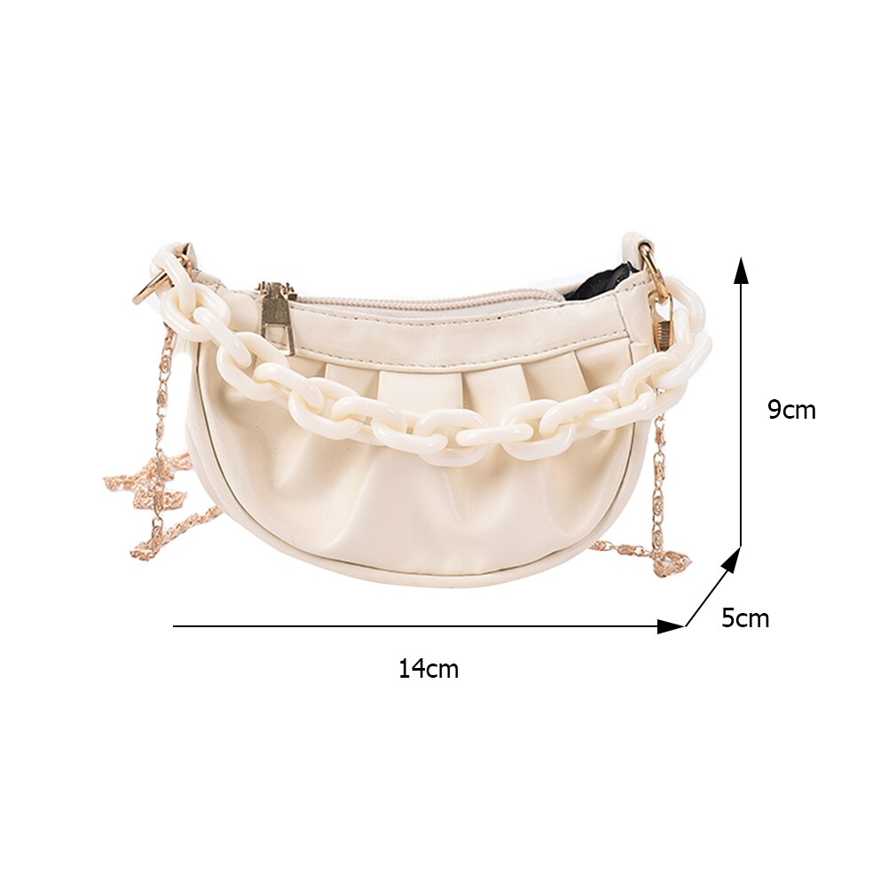 Vintage damen-umhängetasche mit falten, einfarbig, kette, schultertasche aus pu-leder, lässige kleine hobo-handtasche