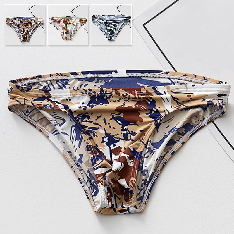 Badeshorts til mænd sexede slip homme leopard underbukser u konvekst undertøj lavtaljet camouflage glat elastisk is #39