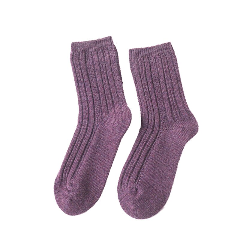 Damessokken herfst winter dikke wollen sokken ademend deodorant warm effen kleur casual dames katoenen sokken 2369: Paars