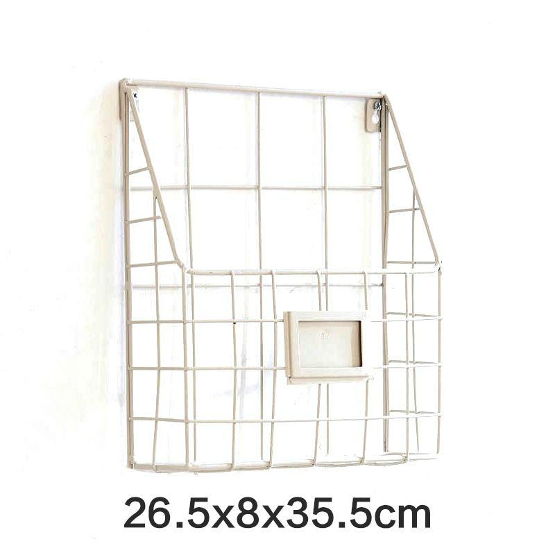 Metal wire væg magasin rack avis rack 26.5 x 8 x 35.5cm vægmonteret postsorterer med tavle etiket: Hvid