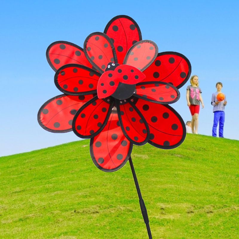 Ootdty Kids Dubbele Laag Lieveheersbeestje Windmolen Wind Spinner Pinwheel Huis Tuin Yard Decoratie Outdoor Baby Speelgoed