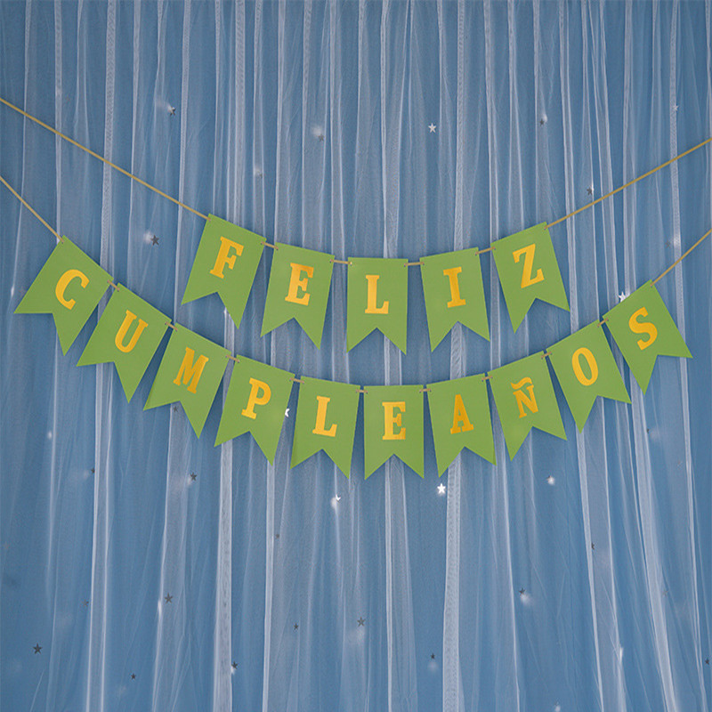 Tillykke med fødselsdagen papir krans spansk sprog bannere flag tillykke med fødselsdagen fest indretning levering baby shower dekoration forsyninger: Grøn 1