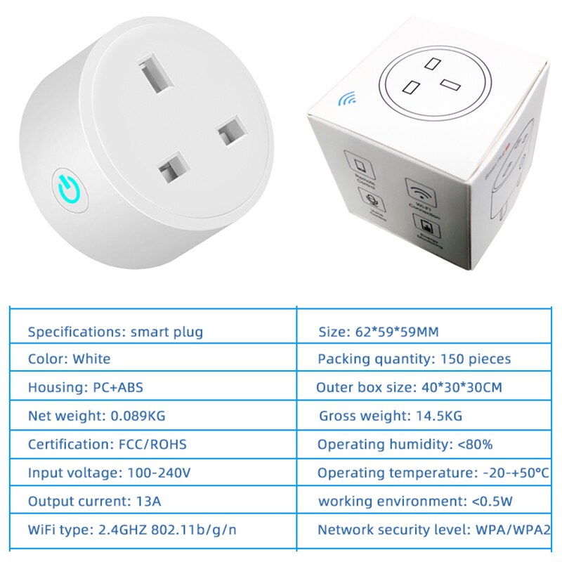 Wifi bryter stikkontakt plugg uk trådløs forlenger fjernkontroll uttak adapter energimåler smart hjemmeautomatisering mobiltelefon kompatibel