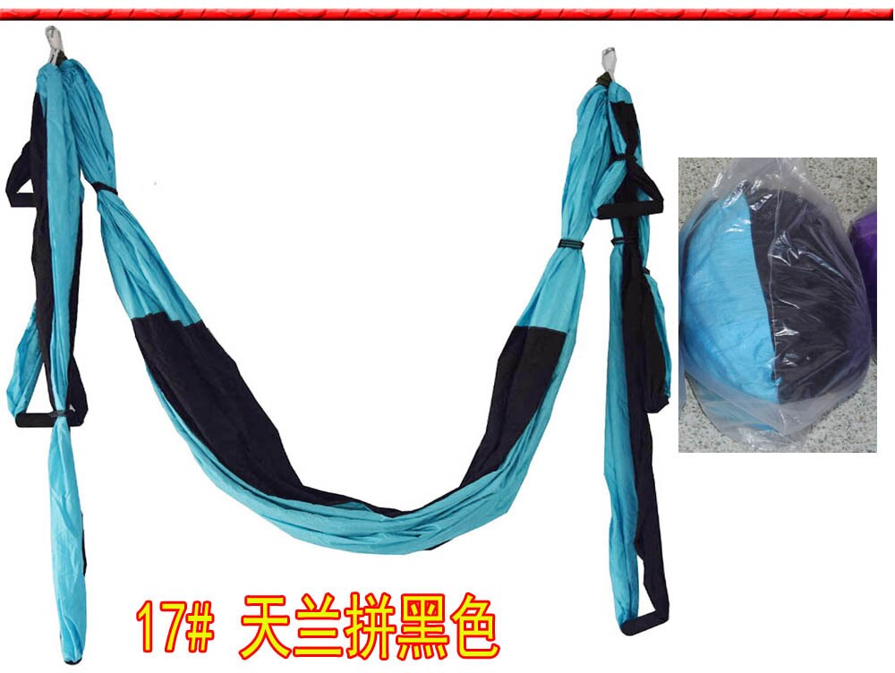 Color matchingAnti-gravity Aerial Yoga Hammock Full Set Flying Swing Trapeze Yoga Inversion Exercises Device Home GYM Hanging: skyblue-black