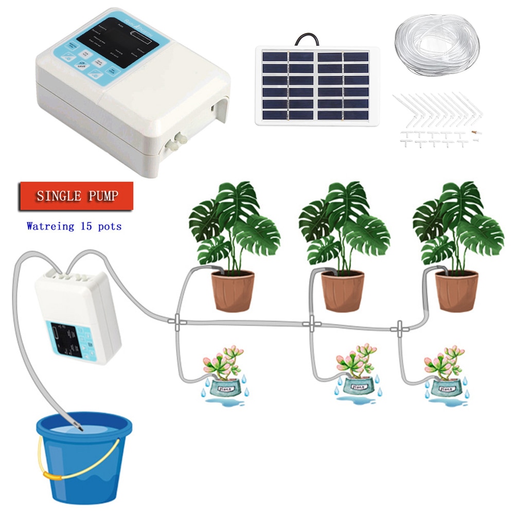 Solar Powered Potted Garden Automatic Watering Device 1/2 Pump Intelligent Garden Plant Drip Irrigation Water Pump Timer System