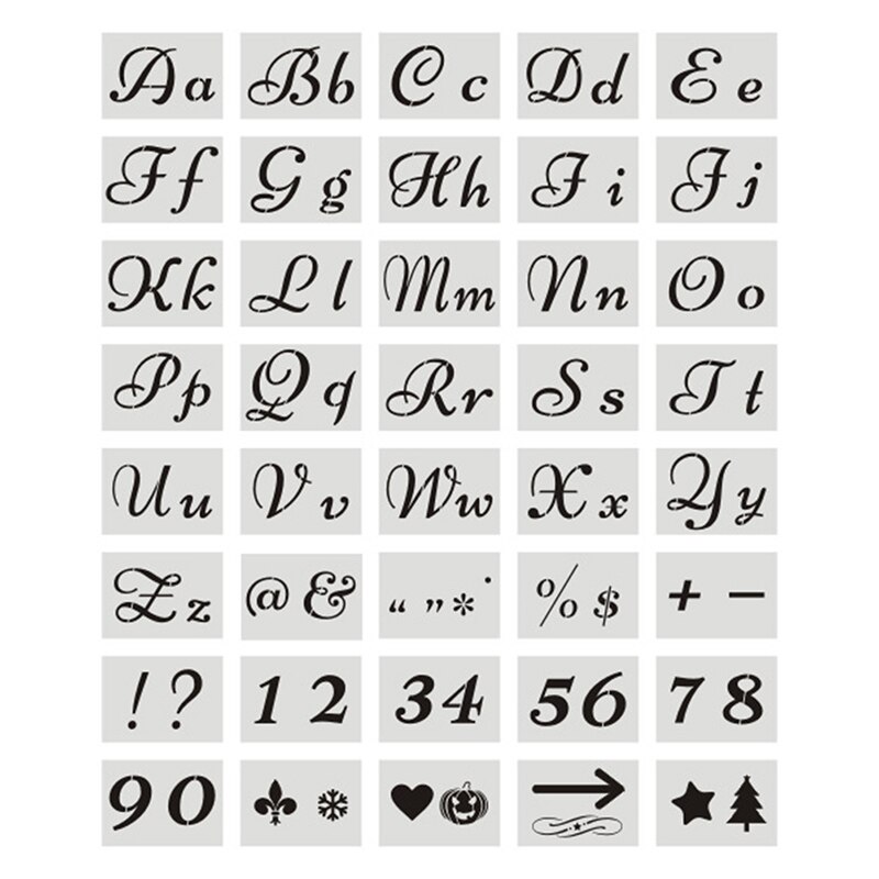 Set van 40 engelse lettersjablonen voor het schilderen van mallen, alfabetische tekens, kalligrafielettertypen, hoofdletters en kleine letters, herbruikbaar, 2019 stuks
