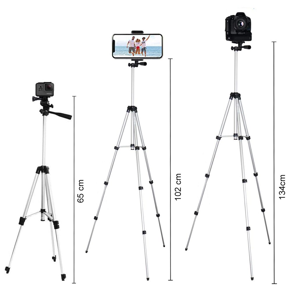 Aluminum lightweight portable camera tripod for smartphone camera go pro photography and video (65 cm / 102 cm / 134 cm)