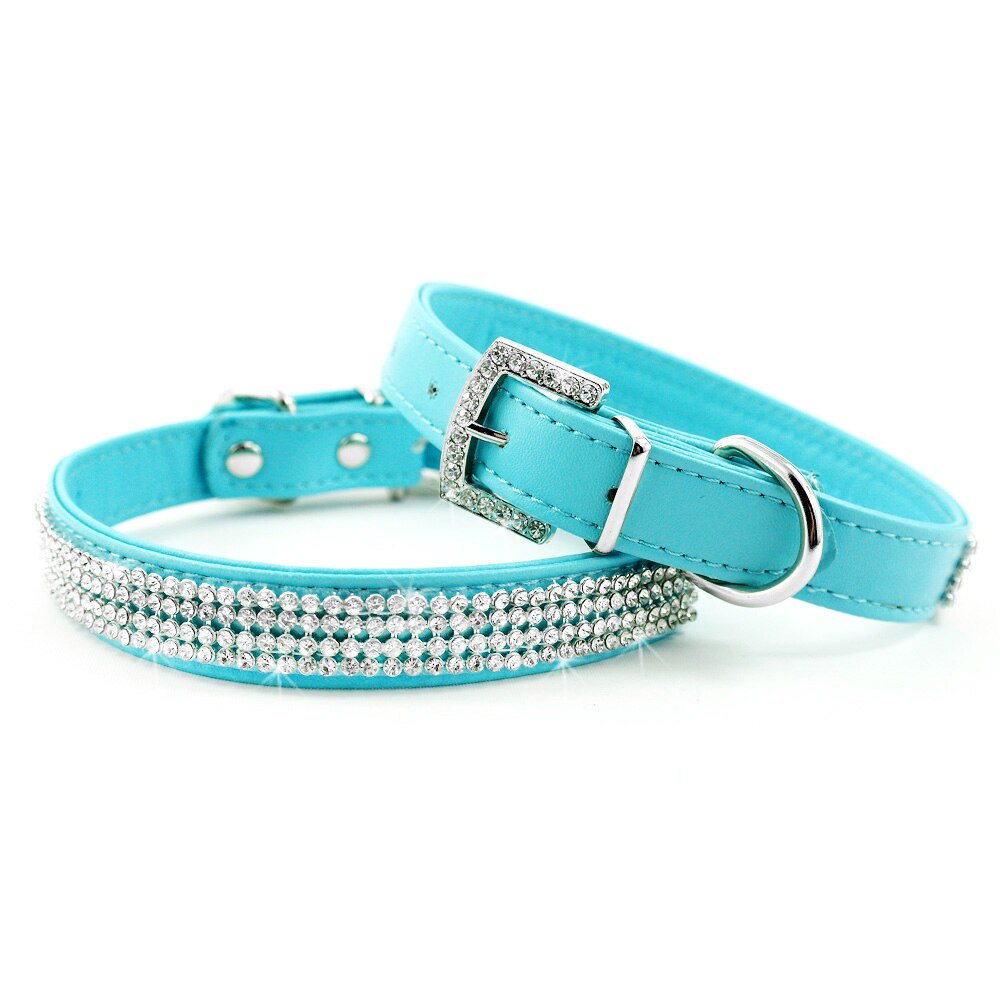 Bling hundehalsbånd rhinestone læder kæledyr hund kat hvalpe halsbånd diamant halskæde til små mellemstore hunde katte chihuahua: Blå / L