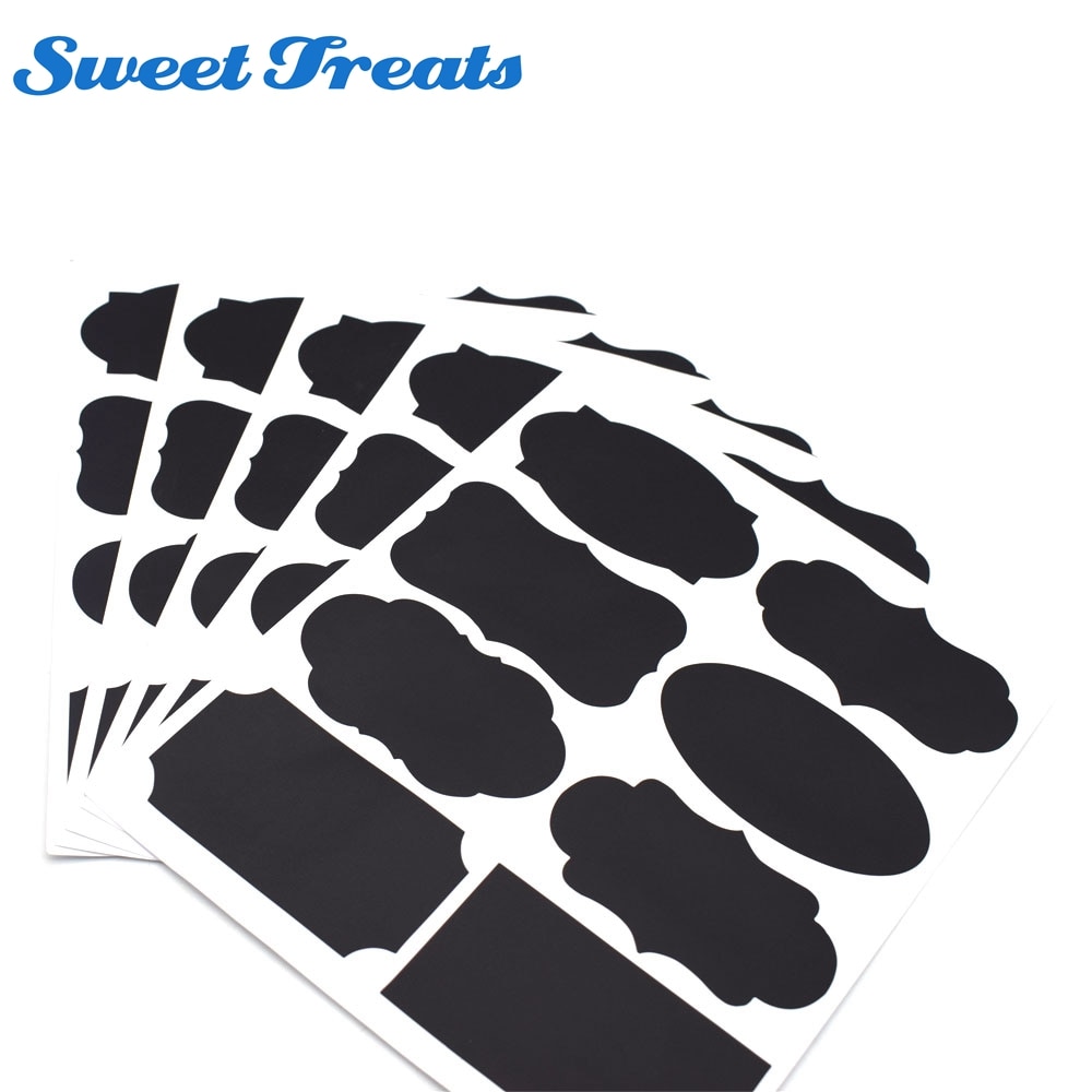 Sweettreats 40Pcs Bruiloft Thuis Keuken Potten Schoolbord Stickers Krijtbord Labels Zwart Diy Caster Merkt Stickers