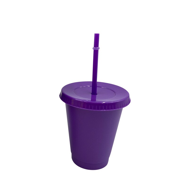 Plastic Stro Cup Multifunctionele Kerst Dag Stro Fles Outdoor Draagbare Leuke Waterfles Kantoor Drank Koffie Mok: S dark purple