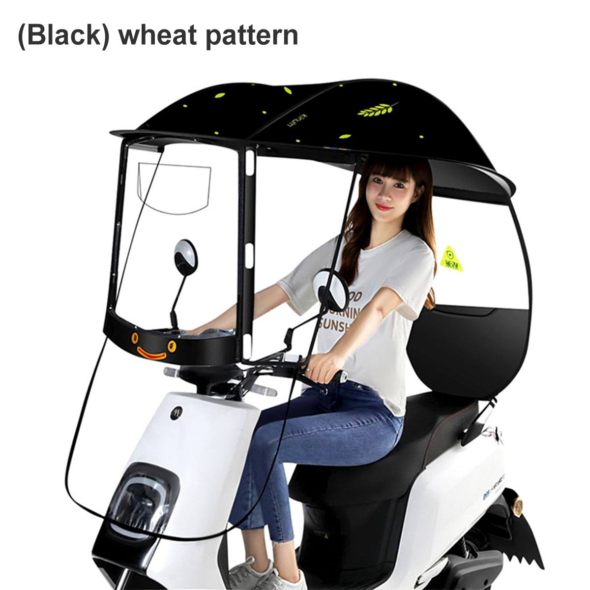 Auvent de moto électrique, tente de voiture, Protection solaire, Poncho de vélo, couverture contre le vent: Black grain