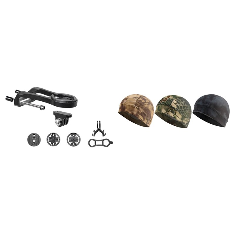 1 Set MTB Road Bicycle Camera Mount Holder (Black) & 3Pcs Bicycle Helmet Liner Cap Sun Protection Headgear: Default Title