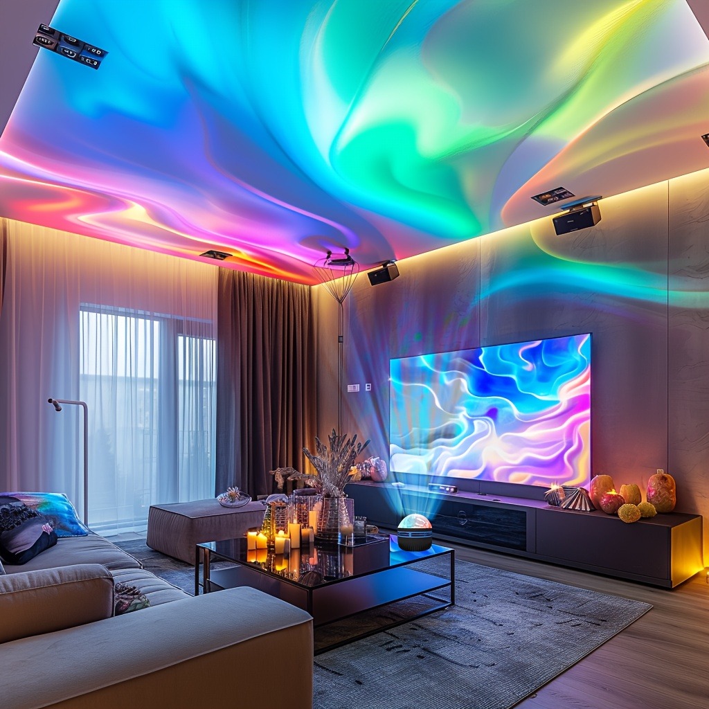 Proyector Aurora con efecto ondulado de agua, luz LED nocturna que cambia de 7 colores, Control remoto por USB para decoración de en el techo