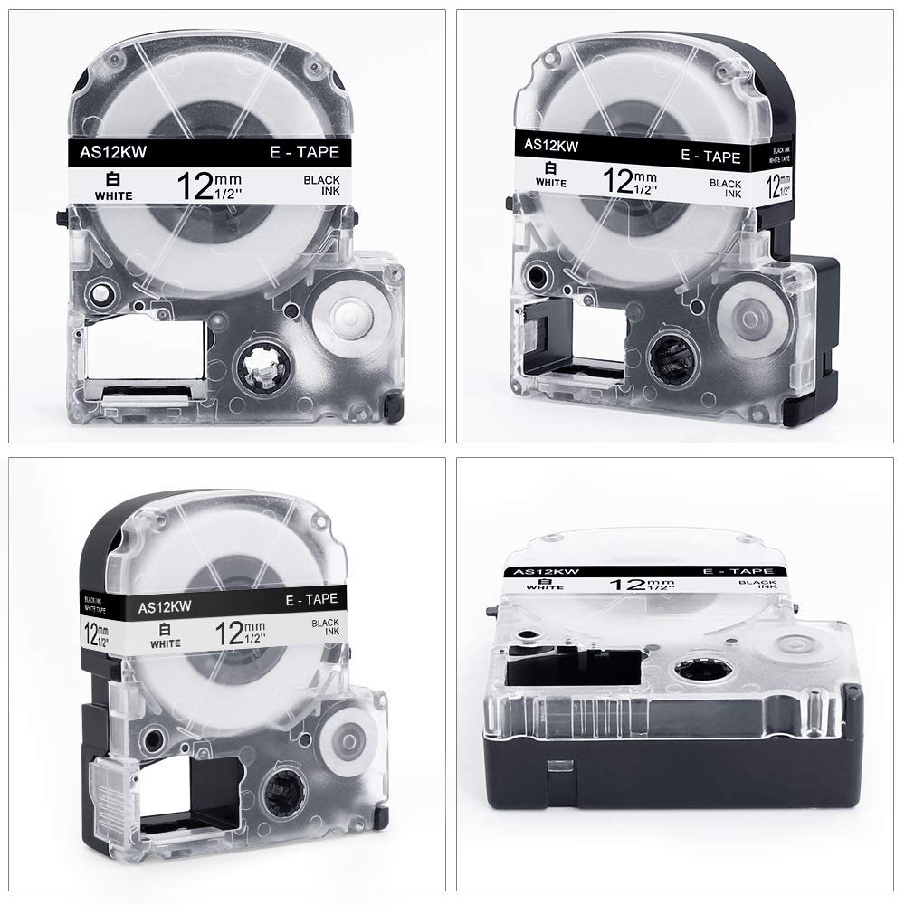 Oozmas Label Tape 5 pieces Compatible for Epson Label Works Label Maker Tape Cassette LC-4WBN SS12KW Black on White Great Ribbon