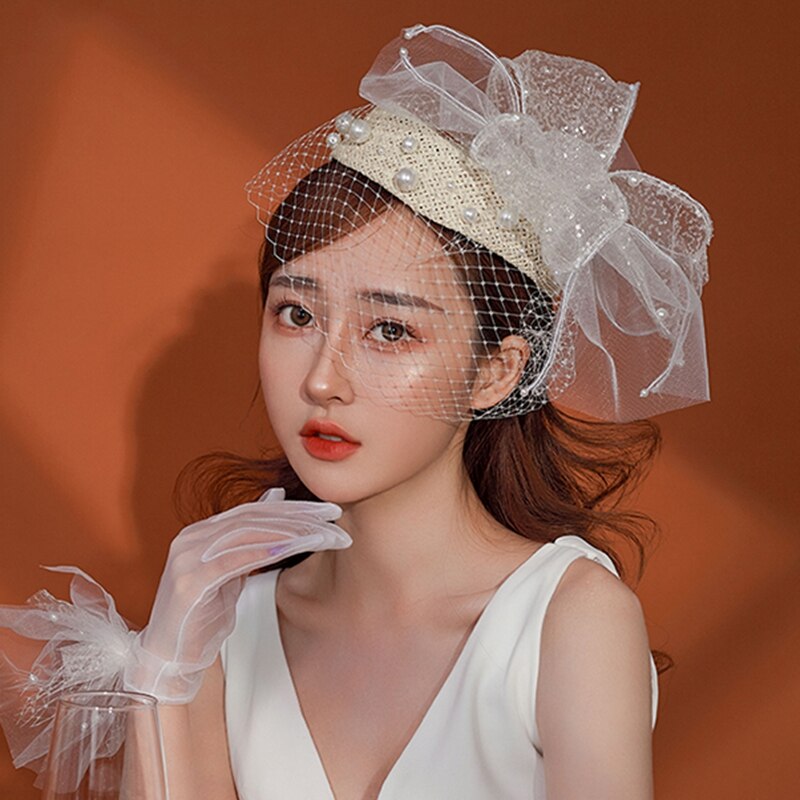 Wedding Bridal Hats Fascinators headpiece party Hat corsage White bridcage veil party hair accessories