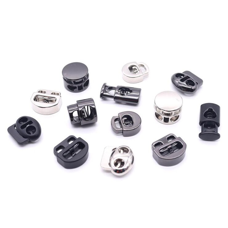 Alloy Flat Side Cord Stopper Press Lock Rope Ends Lid 2 Holes Drawstring Toggles Clip For Clothes Apparel Shoelace Accessories