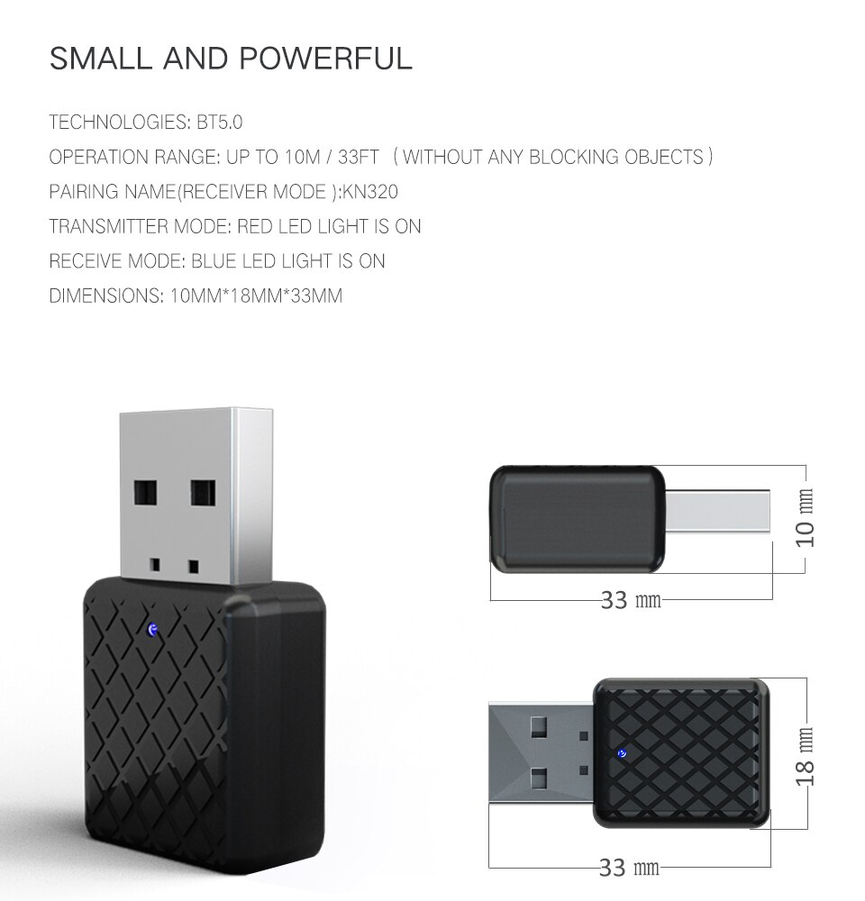 Transmisor receptor inalámbrico compatible con Bluetooth 5,0, Mini adaptador estéreo auxiliar de 3,5mm para coche, transmisor de Audio para TV