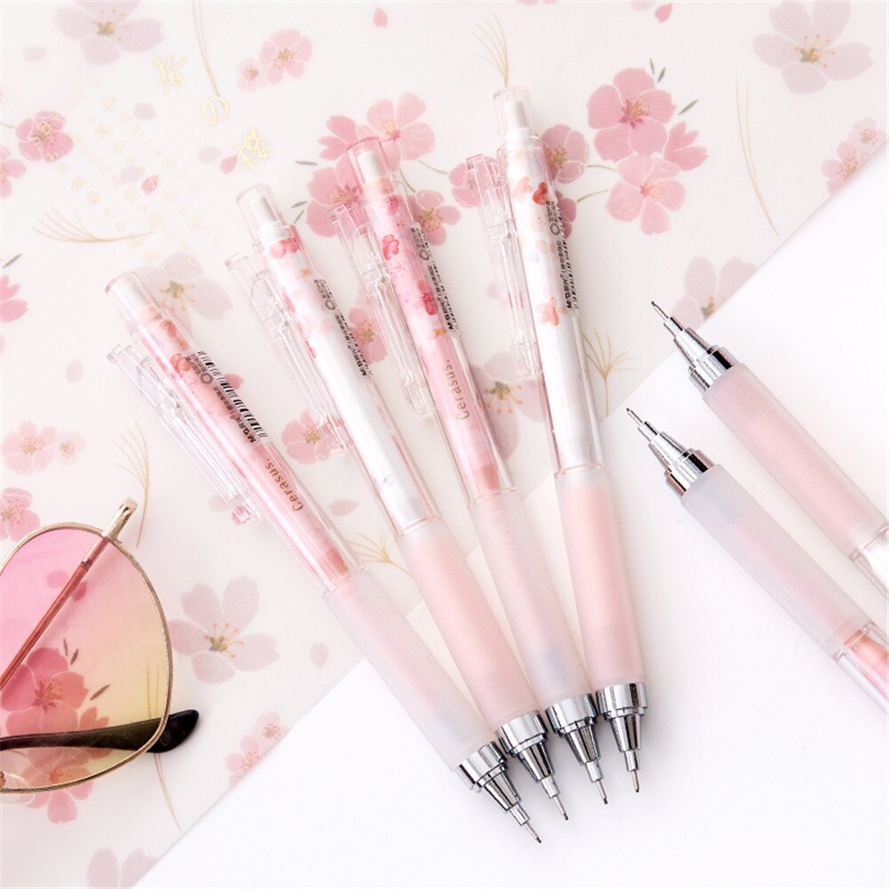 Cute Pink Cherry Blossoms Mechanical Pencils Kawaii Sakuara 0.5mm Automatic Pencils School Stationery Press Pens for Kids