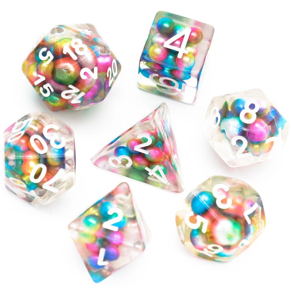 Juego de 7 unidades de dados DND rellenos de cuentas de colores, dados de D & D, juego de dados de juegos poliédricos para juegos de mesa, MTG, RPG