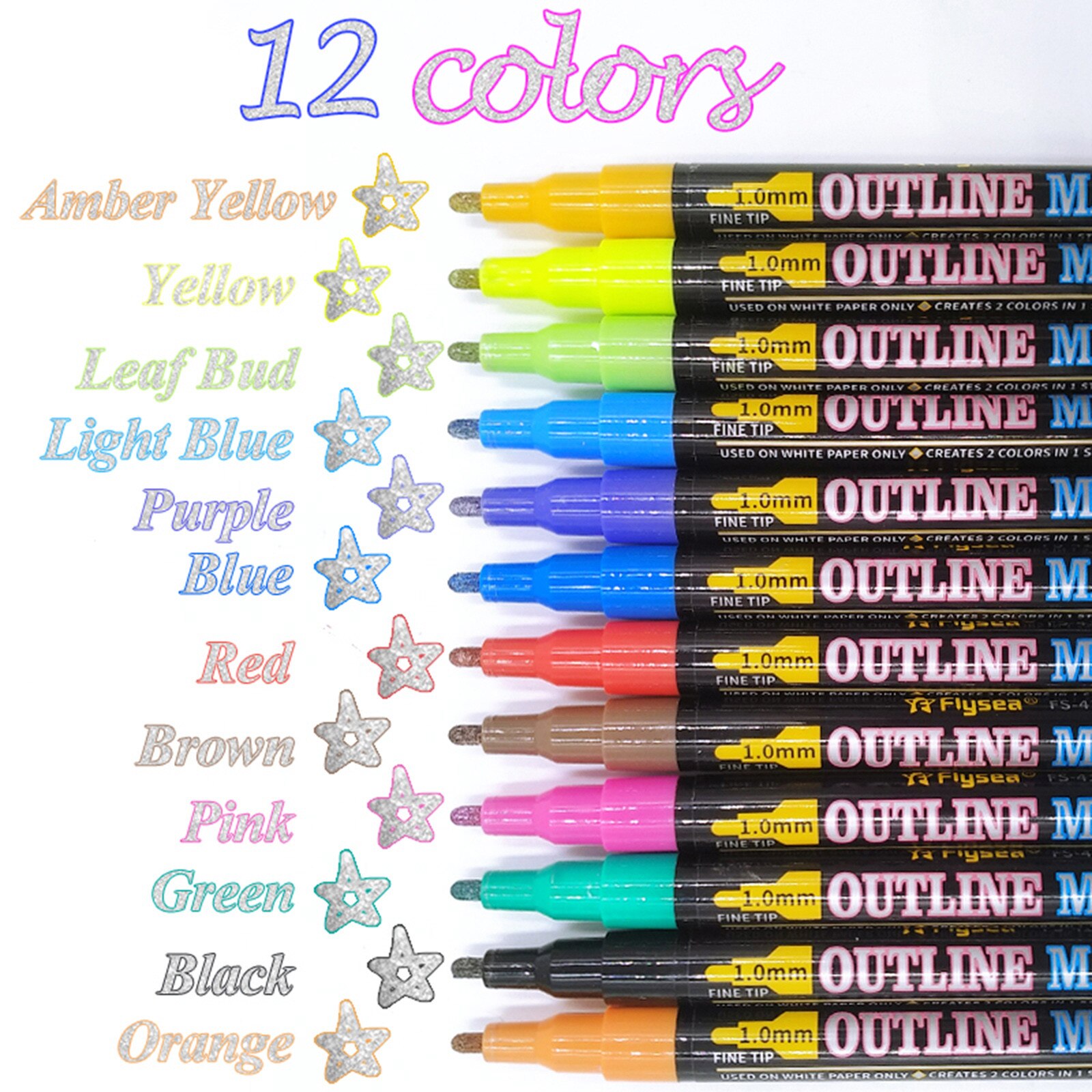 4# 12pc Metallic Markers Paints Pens Art Glass Paint Outline Writing Markers 12ml For School Drawing Painting Art Supplies