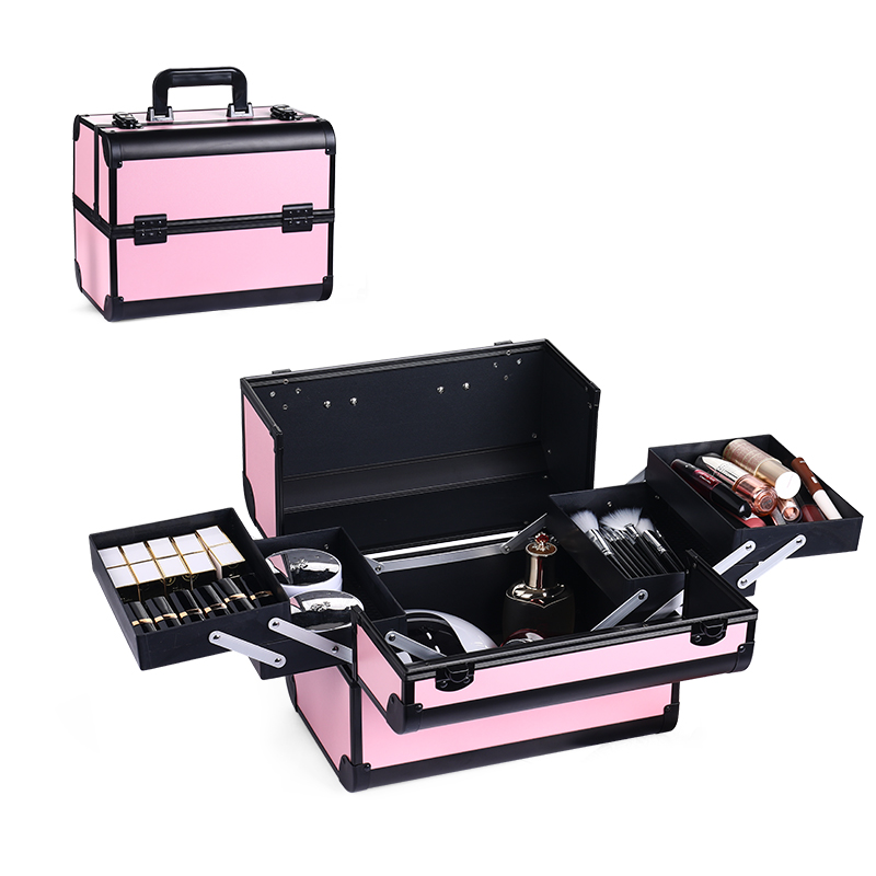 Makeup Train Box With Adjustable 4 Trays Makeup Box Makeup Storage Box With Lock And Compartment