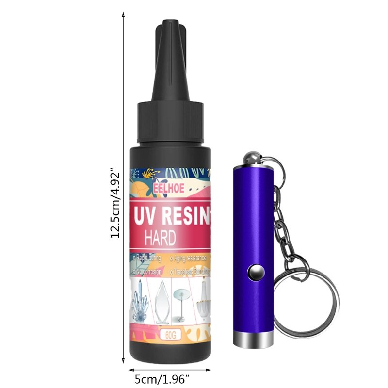 Résine époxy UV, colle dure transparente, lampe de poche ultraviolette, liquide de cristal de durcissement pour bricolage artisanat fabrication de bijoux, 1 ensemble