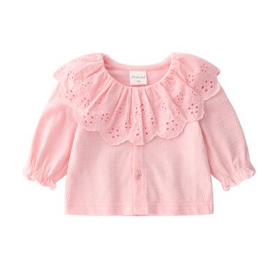 Född bebis flickor långärmade kläder bebis flickor rosa bomullstoppar 3-18m barn flicka spetskläder vår höst skjorta: Rosa / 12m
