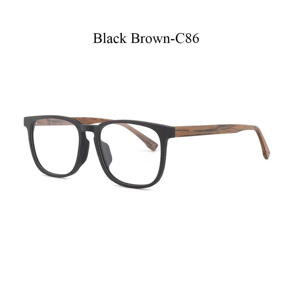 HDCRAFTER Optical Eye Glasses Frame Ultralight Square Prescription Eyeglasses Wood Frames with Clear Lens For Men Women: Black Brown-C86