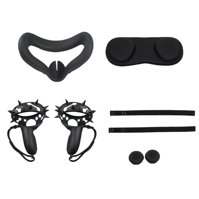 Vr-linsenabdeckung mit kipphebel, silikonhülle und griffband für oculus quest 2: Schwarz