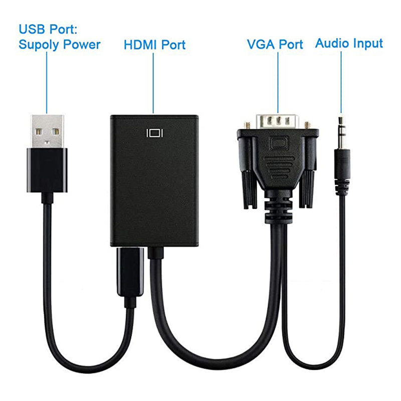 VGA do Adapter HDMI 1080P VGA wtyk męski do HDMI żeński konwerter z Adapter przewodu Audio dla PC Laptop Notebook Monitor HDTV