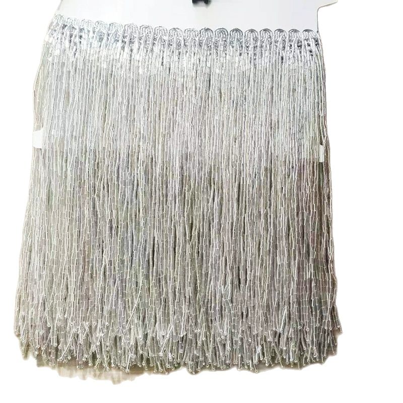 Flequillo con cuentas de 20 cm de ancho, todo corneta, 8 pulgadas de ancho, oro, plata, negro, rojo, blanco, verde, rosa, cuentas moradas: Plata