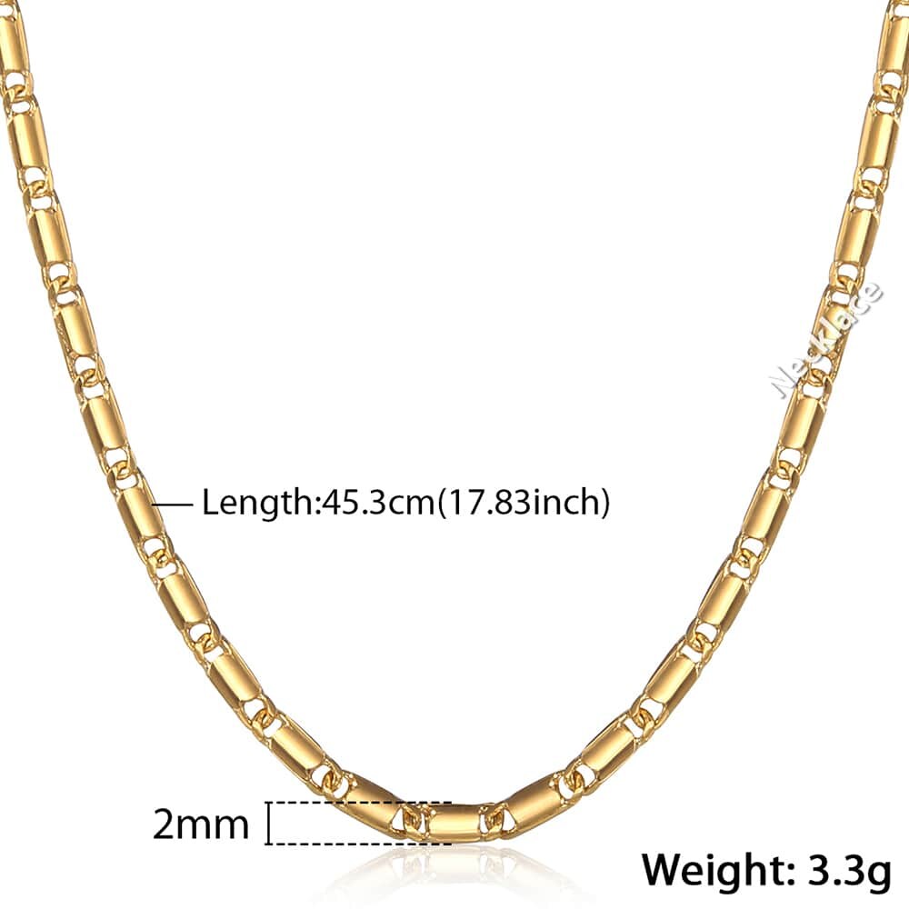 2mm Flat Stick Marina Link Chain Yellow Gold Filled Necklace for Womens Men Trendy Jewelry 17.83inch GN470