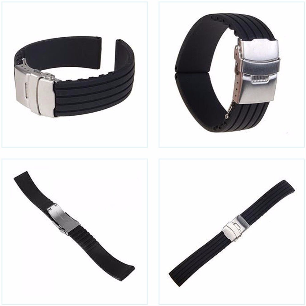 18mm/ 20mm/22mm/24mm reloj hombre Silicone Rubber Watch Strap Deployment Buckle Waterproof Band women's watches Accessories
