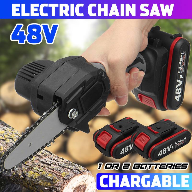 48V Portable Electric Pruning Saw Cordless Woodworking Electric Saw Garden Logging Mini Electric Chain Saw with 2 Battery