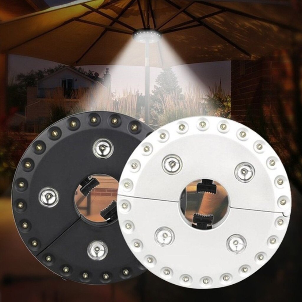 Mât de parapluie LED pour Patio, lumière blanche, alimenté par piles AA, pour jardin de cour
