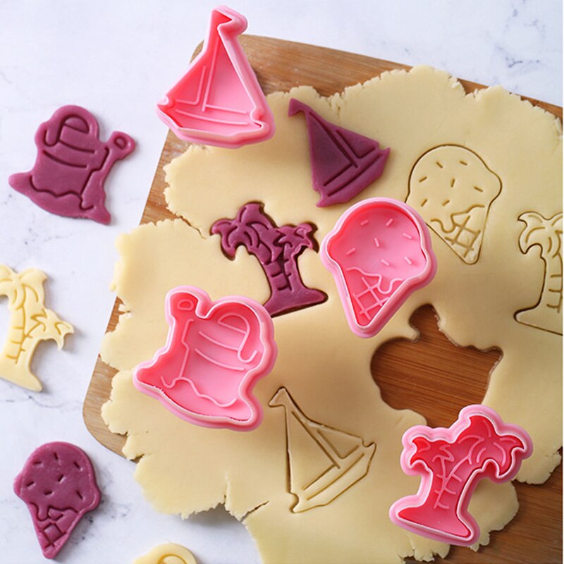 4 stk/set 3D Plunger Cookie Stempel Halloween Kerst Cookie Cutter Bakvorm Baby Plastic Reliëf Cookie Cutter Fondant Cutter