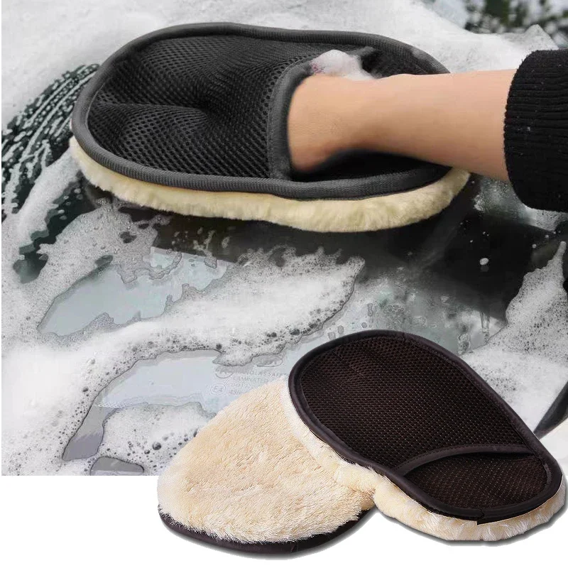 Handschoen wassen, polijsten, microvezelreiniging motorfiets auto voor onderhoud lichaam, verfglas, waxen,